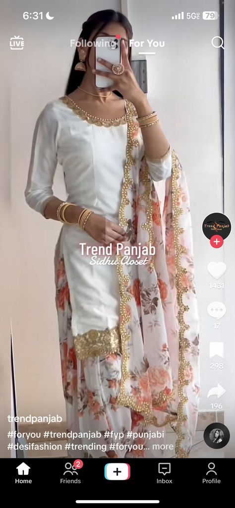 India Suit Women, Punjabi White Suit Design, Trendy Punjabi Suits Fashion Styles, Modern Punjabi Suits, Punjabi Suits 2023 Trends, Square Neck Punjabi Suit, Punjabi Suits Ideas, Gurdwara Suits Simple, Punjabi Sweet 16