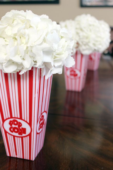 "Popcorn" Hydrangeas for #Circus Baby Shower www.gustoandgraceblog.com      centerpiece Greatest Showman Party Food, Country Fair Party Theme, Fair Themed Party, Baby Shower Popcorn, Dumbo Baby Shower, Carnival Baby Showers, Circus Wedding, Circus Theme Party, Pop Baby Showers