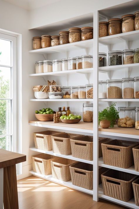 Desain Pantry, Organized Pantry, House Organisation, Kitchen Organization Pantry, Kitchen Pantry Design, Kitchen Hacks Organization, Home Organisation, Pantry Design, Pantry Organization