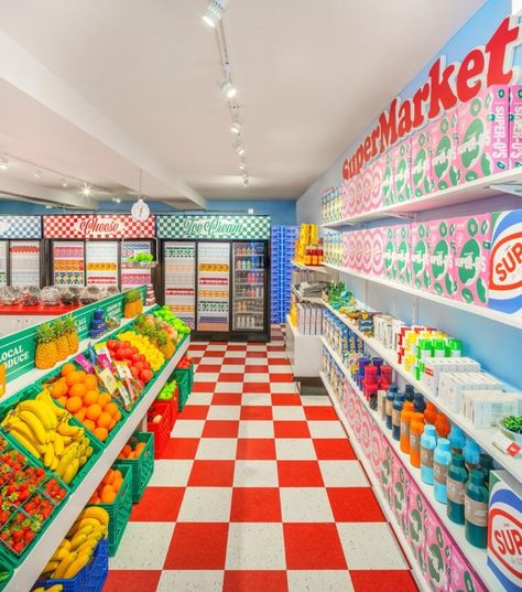 Grocery Store Design, Checkerboard Floor, Supermarket Design, 카페 인테리어 디자인, Pop Up Store, Cafe Design, Shipping Container, Visual Merchandising, Retail Design