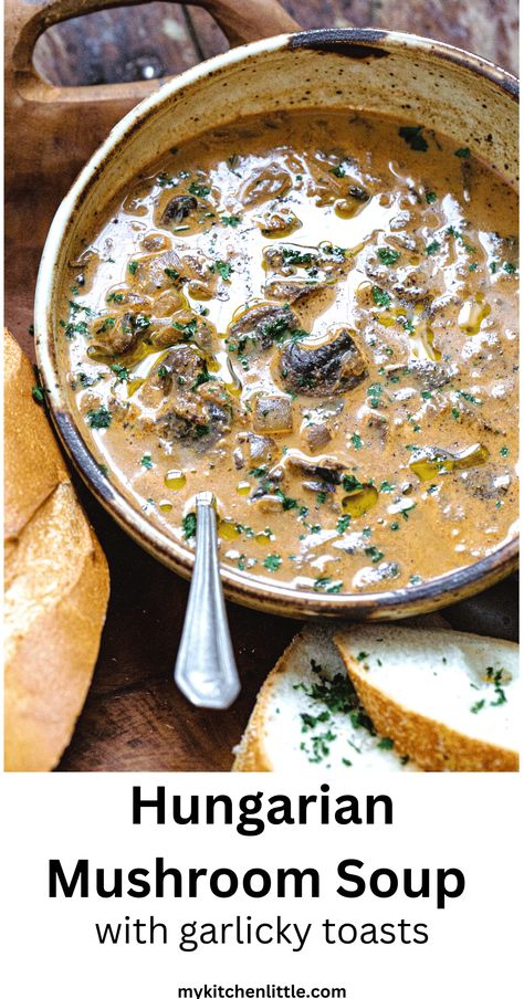 Cozy, creamy, and packed with mushroom flavor, this version of Hungarian Mushroom Soup is for the real-deal mushroom lovers. Thanks to a flavor paste built from dried porcini mushrooms, this soup is absolutely brimming with deep flavor - perfect for a chilly winter evening. #hungarianmushroomsoup #soup #mushrooms Finnish Mushroom Soup, Cream Of Wild Mushroom Soup, Tuscan Mushroom Soup, Essen, Hungarian Mushroom Soup Instant Pot, Czech Mushroom Soup, Mushroom Dumpling Soup, Mushroom Coconut Soup, Creamy French Onion And Mushroom Soup