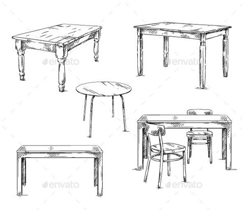 Set of Hand Drawn Tables, Vector Illustration Table Sketch, Table Drawing, Drawing Furniture, Furniture Sketch, Interior Design Drawings, Drawing Table, Interior Design Sketches, Object Drawing, Floor Plan Layout