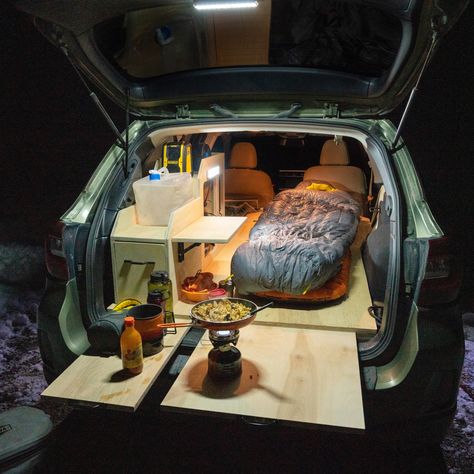 Jeep Patriot Camper, Suv Build Out, Car Camping Crosstrek, Subaru Outback Build Out, Car Camping Build, Outback Car Camping, Sedan Car Camping, Subaru Outback Car Camping, Subaru Outback Camping Conversion