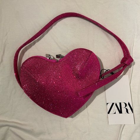 Zara Fuchsia Sparkly Mini Bag Heart Limited Edition New With Tags The Perfect Valentines Gift Mini Bag, Pink Sparkly Bag, Sparkly Bag, Zara Bags, Heart Bag, Valentines Gift, Valentine Gifts, Bag Lady, Limited Edition