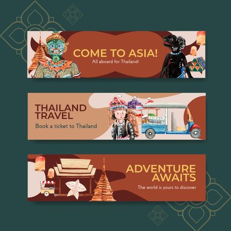 Travel Banner Design Ideas, Business Banner Design Ideas, Banner Illustration Design, Travel Banner Design, Banner Design Ideas, Banner Travel, Thailand Design, Travel Banner, Company Banner