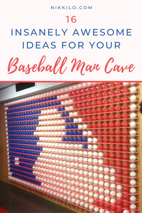 Looking for ideas to take your baseball man cave to the next level? I’m sharing 16 ideas for building and decorating a baseball man cave so you can create a truly awesome space to watch games in or host watch parties. You’ll find all sorts of ideas when it comes to furniture, decor, wall decals, signage, games, lighting, displaying baseball memorabilia, and more. Plus, I’m linking all the best finds to help you recreate these ideas for your own baseball man cave. Tap to keep reading! Baseball Room Paint Ideas, Garage Baseball Organization, Sports Theme Bathroom, Decorating With Sports Memorabilia, Baseball Locker Room Ideas, Baseball Display Diy, Baseball Dugout Decorating Ideas, Baseball Interior Design, Baseball Themed Man Cave