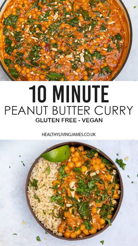 Butter Curry, Peanut Butter Curry, Curry Healthy, Healthy Curry, Lentil Chips, Chickpea And Spinach Curry, Homemade Curry, Vegan Curry, Chickpea Recipes