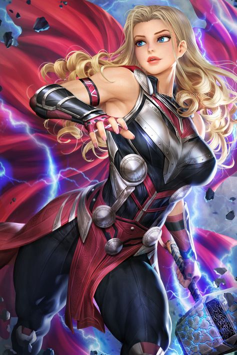 Thor Girl, Lady Thor, Thor Art, Female Thor, Female Comic Characters, Marvel Heroines, Jane Foster, Avengers Art, The Mighty Thor