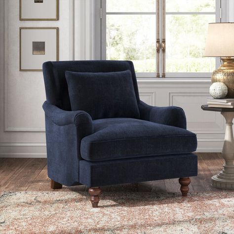 Blue Accent Chairs, Living Tv, Kelly Clarkson Home, Blue Armchair, Perfect Office, Upholstered Armchair, Wood Arm Chair, Kelly Clarkson, Velvet Armchair