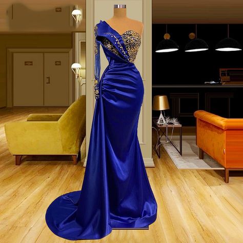 Royal Blue After Party Dress, Fancy Outfits Dresses Long, Royal Blue Prom Dress Mermaid Off The Shoulder, Royal Blue Prom Dress Long Off The Shoulder, Royal Blue Dresses Long, Gold And Blue Gown, Royal Blueprom Dress, Royal Blue Prom Dress With Sleeves, Blue Gold Prom Dress