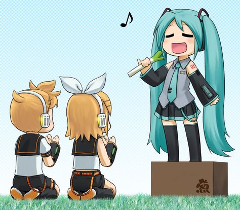 "Hear me sing!" Kawaii, Hatsune Miku, Len And Rin, Miku Chibi, Kagamine Rin And Len, Vocaloid Funny, Vocaloid Characters, Anime Memes Funny, Clothes Gift