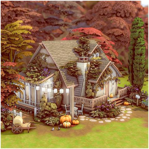 Sims 4 Storybook House, Sims 4 Charmed House, Sims 4 Overgrown Cottage, Cottage Core Sims House, Sims 4 Witchy House, Small Cottage Sims 4, Sims 4 House Plans Small, Sims 4 Small Cottage, Sims 4 Fairy House