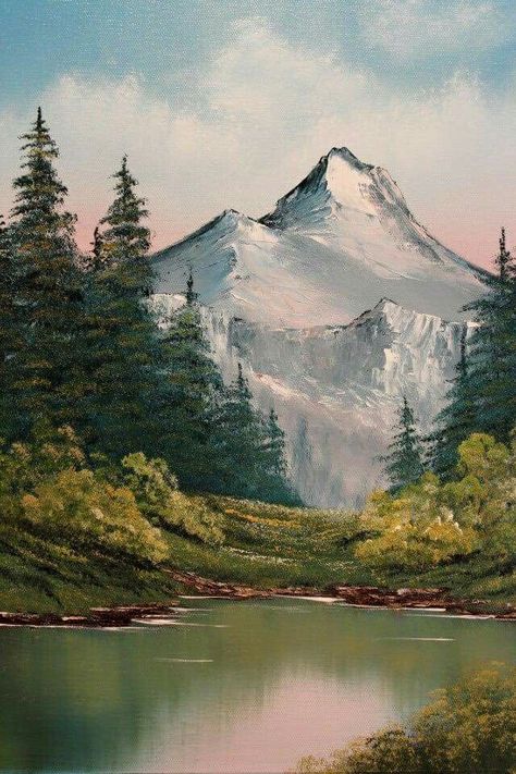 Outdoor Acrylic Painting Ideas, Landscape Acrilyc Painting, River Mountain Painting, Mountain Paintings Acrylic, Scenery To Paint, Landscape Paintings Mountain, Acrylic Painting Scenery, Easy Mountain Painting, Mountain River Painting