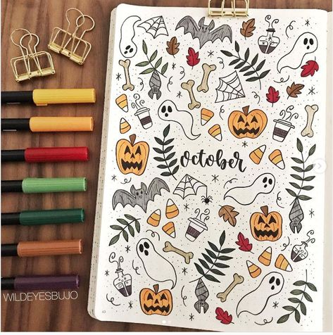 October Journal, Bullet Journal Halloween, October Bullet Journal, Bullet Journal October, Herbst Bucket List, February Bullet Journal, Halloween 11, Creating A Bullet Journal, Bullet Journal Cover Ideas