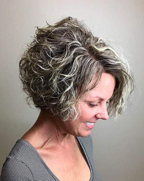 Inverted Bob Hairstyles For Curly Hair, Stacked Inverted Bob Haircuts Curly Hair, Curly Grey Bob Hairstyles, Short Stacked Bob Haircut Over 50 Curly Hair, Short Hairstyles For Thick Curly Hair Over 50, Layered Bob Hairstyles For Curly Hair, Inverted Bob For Curly Hair, Wavy Wedge Haircut, Inverted Bob Curly Hair Short