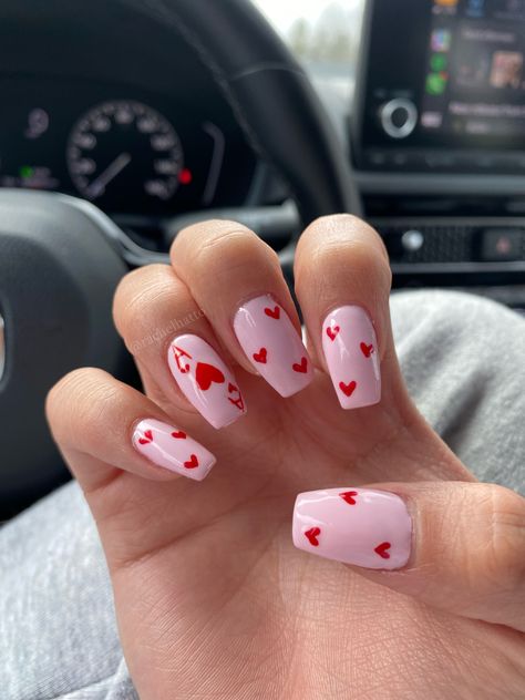 Heart Playing Card Nails, Ace Nails Acrylic, Heart Card Nails, Heart Themed Nails, Queen Of Hearts Nails Acrylic, Ace Nails Designs, Card Themed Nails, Western Valentines Nails, Vegas Themed Nails