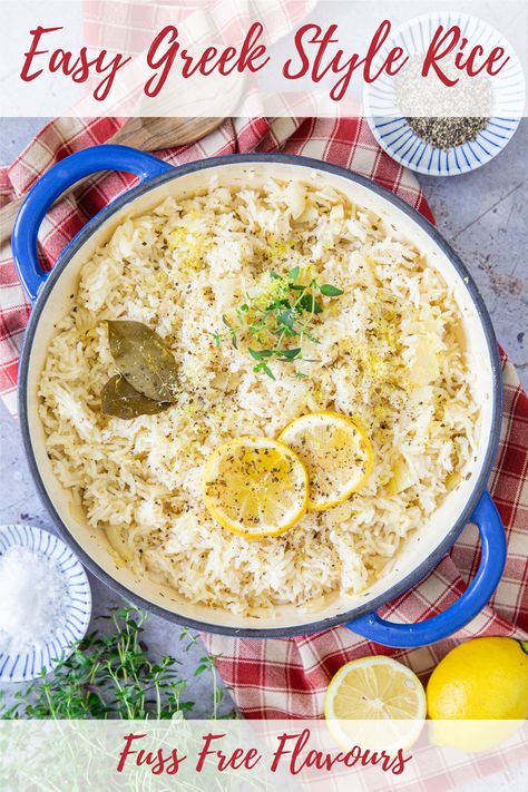 Bowl of greek rice Meat Sides Dishes, Couscous, Essen, Greek Brown Rice Recipe, Mr Greek Rice Recipe, 1 Lemon Recipes, Greek Rice And Potatoes, Greek Style Rice Recipe, Rice Side Recipes For Dinner