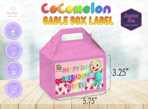 Cocomelon gable box printable label, Cocomelon Party, Cocomelon printable, printable gable box label Molde, Cocomelon Gable Boxes, Coco Melon Party, Pink Cocomelon, Cocomelon Printable, Cocomelon Theme, Coco Melon, Box Printable, Diy Print