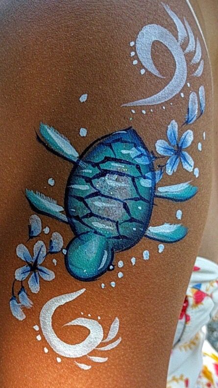 Sunscreen Tattoo, 16 Aesthetic, Beach Sunscreen, Kule Ting, Painted Turtle, Leg Painting, Leg Art, Summer Painting, Tattoo Design Ideas