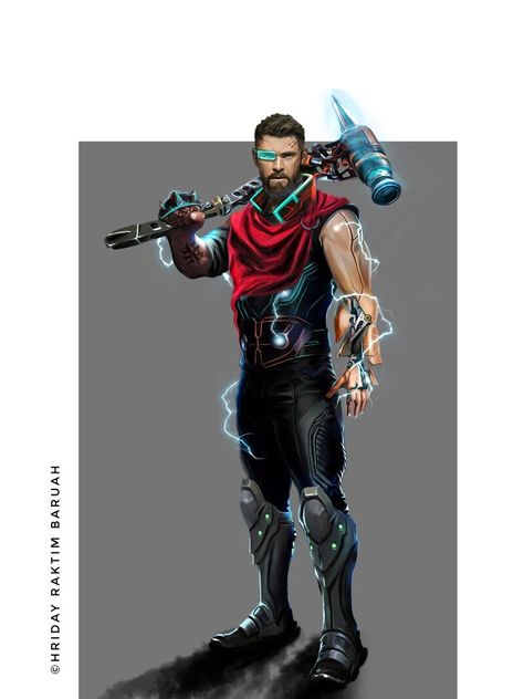 ArtStation - Cyberpunk Thor, Hriday Baruah Thor, Cyberpunk, Thor Concept Art, Thor Odinson, God Of Thunder, Alternate Reality, Concept Board, A God, Marvel Universe