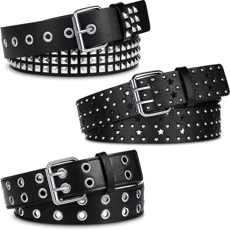 PRICES MAY VARY. You will get: there are 1 piece of studded belt, 1 piece of double grommet belt, 1 piece of black small rivet punk belt with double pin buckle, different styles help you to match your outfits, they are good costume accessories to make you look stylish; The gothic belts are suitable for dating, party and so on, which can make you the focus of the crowd, and it is convenient to put on and take off Punk design: these PU leather belts are designed with metal eyelet style, which look Double Grommet Belt, Goth Belt, Punk Belt, Grommet Belt, Punk Design, Fantasias Halloween, Branded Belts, Studded Belt, Emo Outfits