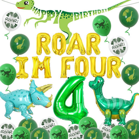 Roar Im Four Birthday, Dino Four Birthday Party, Dinosaur 4th Birthday Party, Dinosaur 4th Birthday, Blue Triceratops, Birthday Decorations Dinosaur, Tyler Birthday, Jungle Dinosaur, 4th Birthday Boys