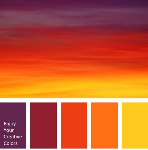 Color Palette #0079 Sunset Colours Palette, Fire Colors Palette, Orange Sunset Color Palette, Fire Pallete Color, Sunset Color Palette Aesthetic, Fire Color Scheme, Sunset Orange Color Palette, Sunset Colors Painting, Red Orange Color Scheme