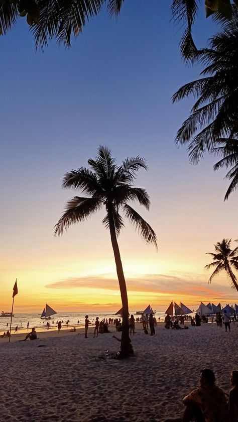 boracay sunset Philippines beautiful coconut tree Nature, Aklan Philippines Photography, Sunset In Boracay, Boracay Beach Aesthetic, Vision Board Philippines, Boracay Island Philippines, Boracay Philippines Aesthetic, Philippine Wallpaper, Manila Philippines Aesthetic