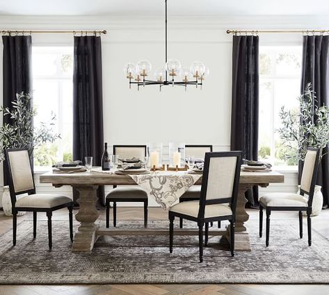 Camryn Chandelier, Pottery Barn Dining Room Ideas, Restoration Hardware Dining Room, Pottery Barn Dining Table, Square Desk, Magic Bean, Modern Colonial, Bubble Chandelier, Gig Harbor