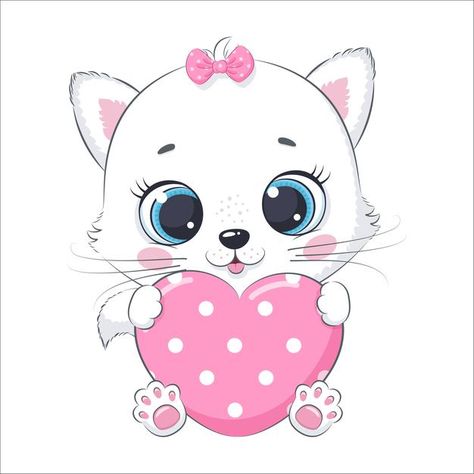 Cute baby kitty with a heart. cartoon ve... | Premium Vector #Freepik #vector #background #birthday #baby #heart Valentines Cat, Mini Toile, Heart Cartoon, Baby Kitty, Paw Print Stickers, Diy Baby Gifts, Cute Valentines, Cat Vector