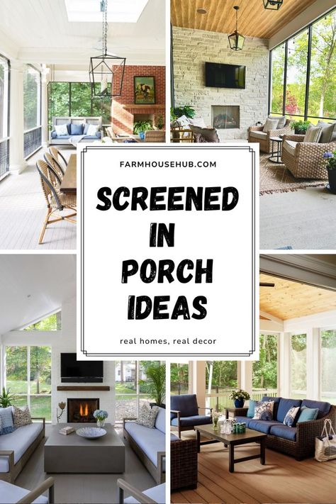 Screened In Porch Screened Room Ideas, Screen Porch Greenhouse, Screened In Porch With Brick Fireplace, Outdoor Closed In Patio Ideas, Four Season Porch With Fireplace, Cottage Style Screened In Porches, Close In Back Porch Ideas, Screened In Porch Paint Color Ideas, Fireplace For Screened In Porch