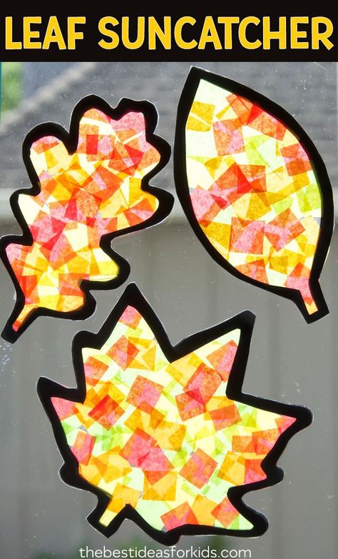 These Fall Leaf Suncatchers are so pretty to make for Fall! A perfect autumn craft for kids that you can display in your window. So many fun fall crafts for kids included in this post! #bestideasforkids #fall #autumn #kidscraft #kidsactivities Fun Fall Crafts For Kids, Høstaktiviteter For Barn, Leaf Suncatcher, Fall Leaf Template, Kindness Club, Nanny Activities, Plan Board, Autumn Craft, Halloween Toddler