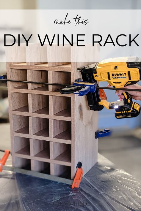 Have some scrap plywood laying around? Turn it into a beautiful DIY wine rack! This DIY wine rack can store 18 bottles of wine. Make yours today! Over Door Wine Rack, Diy Wood Wine Holder, Tree Wine Rack, Diy Wine Cube Storage, Diy Wine Storage Wall, Wine Shelving Ideas, Diy Wine Rack Above Fridge, How To Build Wine Rack, Diy Wine Rack Projects Wood