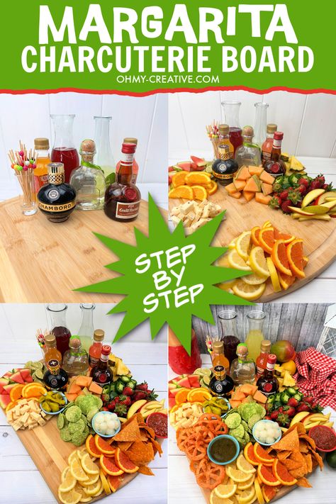 Margarita Charcuterie Board - Oh My Creative Margarita Charcuterie Board Ideas, Margarita Night Party Food, Margarita Board Ideas, Tequila Charcuterie Board, Unique Charcuterie Board Ideas Summer, Margarita Charcuterie Board, Alcohol Charcuterie Board Ideas, Cocktail Board Ideas, Margarita Station Parties