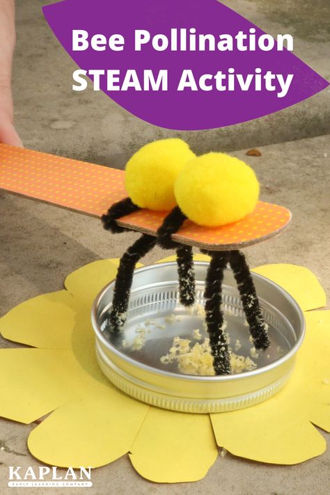 Buzz through spring with the Bee Pollination STEAM Activity! Bee Gross Motor Activities, Nature Themed Preschool Activities, Science Activity For Kindergarten, Insect Kindergarten Activities, Bee Stem Activities, Toddler Bug Activities, Nature Science Experiments, Preschool Plant Activities, Stem Activities Toddlers