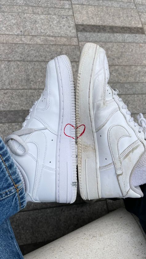 Matching Air Force Ones Couples, Couple Aesthetic Shoes, Matching Nike Shoes, Heart Nike, Matching Shoes For Couples, Nike Couple, Shoe Couple, Matching Nike, Blonde Selfies