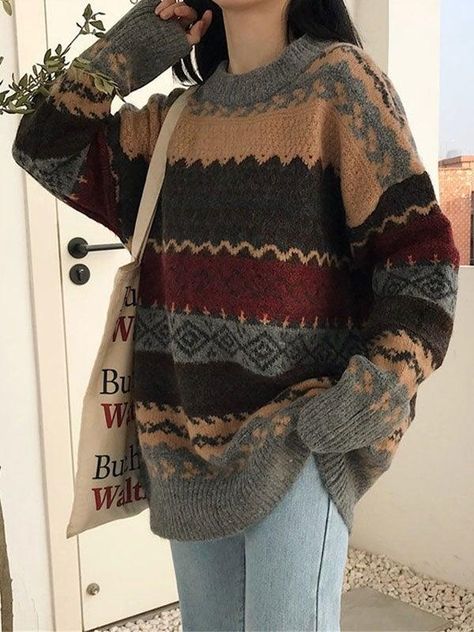 ⚡Buy 2024 Grandpa Sweater Khaki ONE SIZE under $28.00 in Sweaters at AnotherChill.com Online. Style: Casual, Vintage. Color: Beige, DarkGray, Khaki. Fabric Content: Polyester, Chlorine, Polyethylene. Fit Type: Regular. Neckline: Crew Neck. Sleeve Length: Long Sleeve. : Elevate your winter wardrobe with our stylish Vintage Jacquard Knit Sweater. This cozy and chic sweater combines casual and vintage vibes, making it a must-have for the fashion-forward Gen Z woman. Crafted from high-quality polyes Striped Jumpers, Wide Knit Sweater, Grandma Sweater, Grandpa Sweater, Pullover Outfit, Ținută Casual, Striped Jumper, Loose Pullover, Vintage Mode