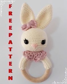 Crochet Rabbit Free Pattern, Teether Pattern, Rabbit Rattle, Crochet Zebra, Crochet Baby Projects, Crochet Nursery Decor, Amigurumi Rabbit, Crochet Toys Free Patterns, Crochet Baby Gifts