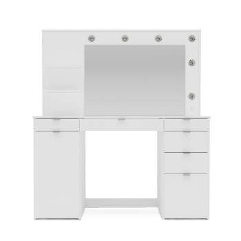 Makeup Vanity With Drawers, Bedroom Vanity Table, Vanity With Drawers, Olivia White, Lighted Vanity Mirror, Lighted Mirror, Bedroom Vanity, Preppy Room, White Vanity