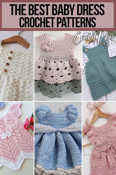 These 14 pretty baby dress crochet patterns are perfect gift ideas for the new baby in your life because we all know: Nothing says 'welcome to the world' like a handmade gift. Amigurumi Patterns, Newborn Girl Crochet Outfits, Free Crochet Baby Dresses Patterns, Baby Girl Dress Crochet Free Pattern, Baby Dresses Crochet Patterns Free, Crotchet Baby Dress, Baby Crochet Dress Patterns Free Newborn, Free Crochet Pattern Baby Dress, Crochet 12 Month Dress Free Pattern