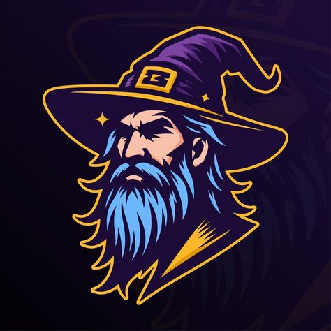 Wizard man mascot logo | Premium Vector #Freepik #vector Logos, Dnd Logo, Wizard Logo, Wizard Dnd, Wizards Logo, Sports Branding, Sport Branding, Mascot Logo, Copyright Free