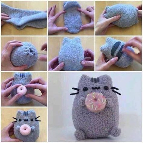 Have this cute fluffball all for yourself! Fimo, Pusheen Toys, Diy Plush Toys, Sock Doll, Sock Dolls, Kawaii Diy, Sock Toys, Fun Arts And Crafts, Kawaii Plush