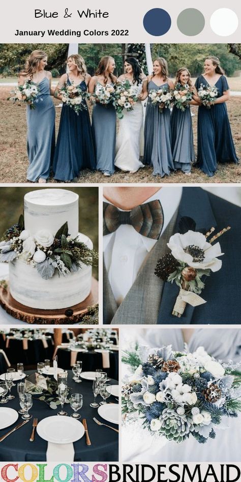 Blue Green And Grey Wedding, May Wedding Colors Bridesmaid Dress, Blue And Deep Green Wedding Decor, Winter Wedding Blue Bridesmaid, Shades Of Navy Bridesmaid Dresses, Deep Blue And Sage Wedding, Winter Wedding Dark Blue, Winter Blue And White Wedding, Deep Winter Color Palette Wedding