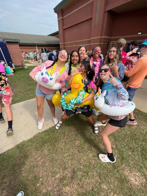 beach theme fnl beach out pep rally Hawaiian School Spirit Ideas, High School Student Section Themes, Beach Spirit Day, Beach Theme Pep Rally, Asb Ideas High School, Assembly Games Highschool, Homecoming Games Pep Rally, Beach Theme Fnl, High School Pep Rally Ideas