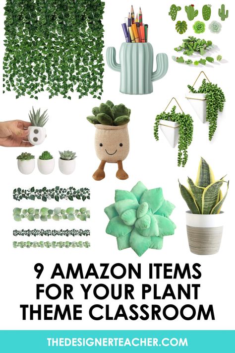 Garden Theme Classroom Library, Succulent Classroom Decor Themes, Nature Classroom Theme High School, Elementary Classroom Decor Plants, Garden Decor Classroom, Plant Themed Classroom Ideas, Boho Green Classroom Decor, Plants Theme Classroom, Boho Plant Classroom Theme