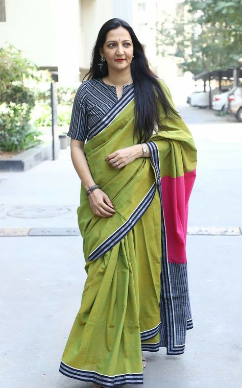 Blouse Design For Striped Saree, Patchwork, Stripes Blouse Designs For Saree, Stripes Blouse Designs, Silk Blouse Ideas, Border Blouse Designs Latest, Blouse Sleeves Design Latest, Blouse Front Neck Designs, Blouse Front Neck