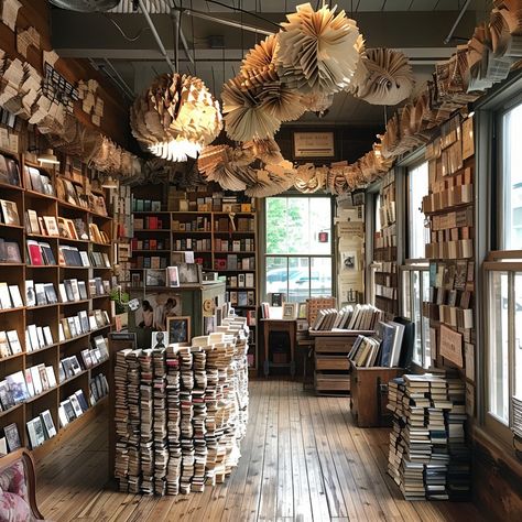 Cozy Bookstore Nook: A charming bookstore filled with towering stacks of books and whimsical paper decorations adorning the space. #bookstore #books #reading #literature #cozy #aiart #aiphoto #stockcake ⬇️ Download and 📝 Prompt 👉 https://ayr.app/l/rVAK Old Book Shop, Cozy Bookstore Interior, Cute Book Store, Small Bookstore Interior, Dreamy Bookstore, Moody Bookstore, Whimsical Bookstore, Bookstore Window Displays, Cafe Bookstore Aesthetic