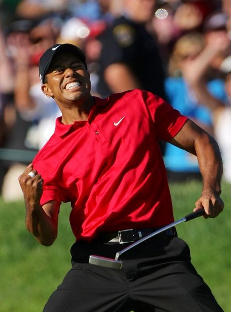Tiger Woods' famous fist pump Sports Figures, Golf Pga, Golf Poster, Best Golf Clubs, Sport Icon, Golf Player, Sports Hero, Tiger Woods, Sports Pictures