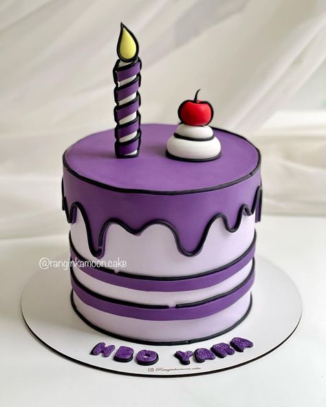 The best cartoon cake designs for birthdays - Melody Jacob Purple Fondant Cake Birthday, Cartoon Cake Designs Birthday, Purple Fondant Cake, Purple Cake Designs, Purple Cake Birthday, Cake Kartun, Cartoon Cake Ideas, Plain Birthday Cake, Cartoon Cake Design