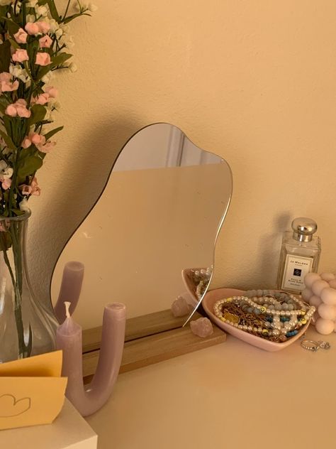 aesthetic mirror linked <3 Pastel Mirror Aesthetic, Room Inspo With Mirror, Cute Wavy Mirror, Cool Mirrors Aesthetic, Aesthetic Room Decor Mirrors, Aesthetic Mirror Room Decor, Aesthetic Wavy Mirror, Danish Pastel Aesthetic Rooms, That Girl Room Inspo Aesthetic